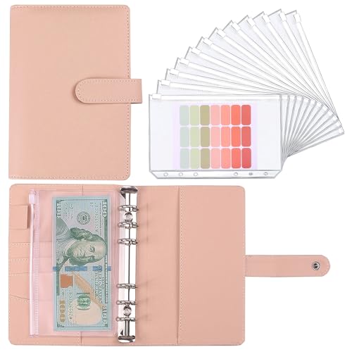 LXWHYP Money Saving Binder, Savings Challenges Book with for Cash Envelopes, 12pcs Zipper Envelopes A6 Budget Binder, Budget Planner for Managing Budgets and Saving Money (Pink-7.4IN) - Image 1