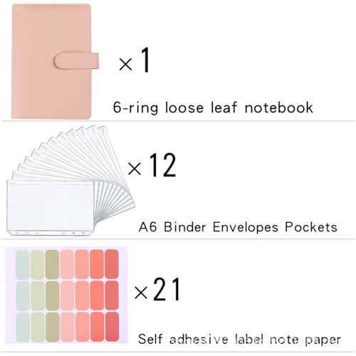 LXWHYP Money Saving Binder, Savings Challenges Book with for Cash Envelopes, 12pcs Zipper Envelopes A6 Budget Binder, Budget Planner for Managing Budgets and Saving Money (Pink-7.4IN) - Image 2