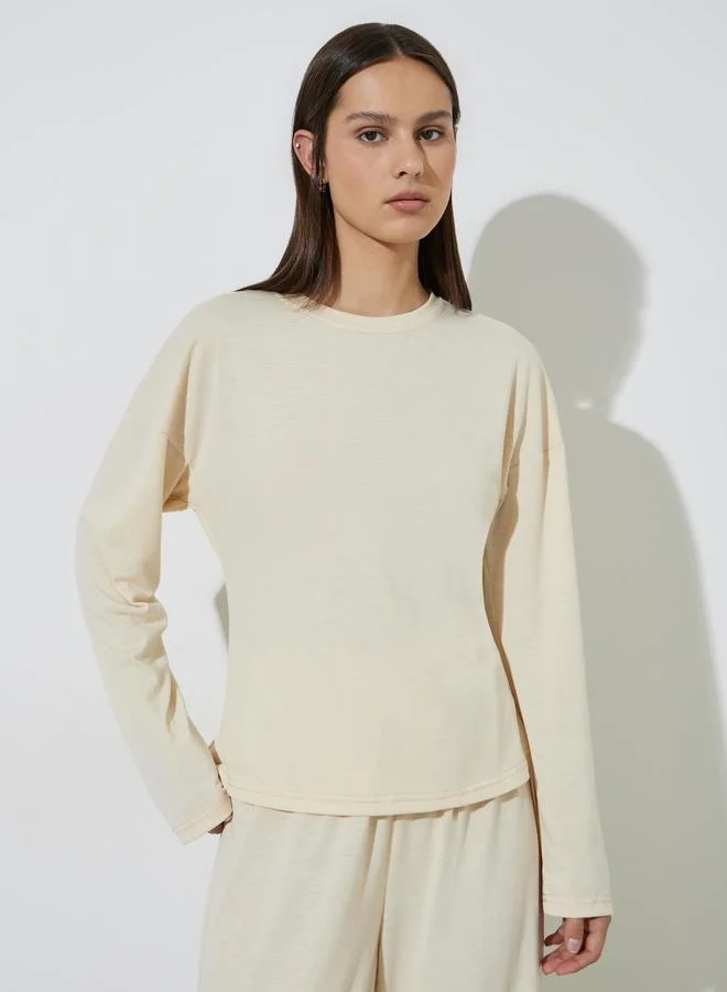 Styli Khaki Long Sleeve Top and Wide Leg Pants Set