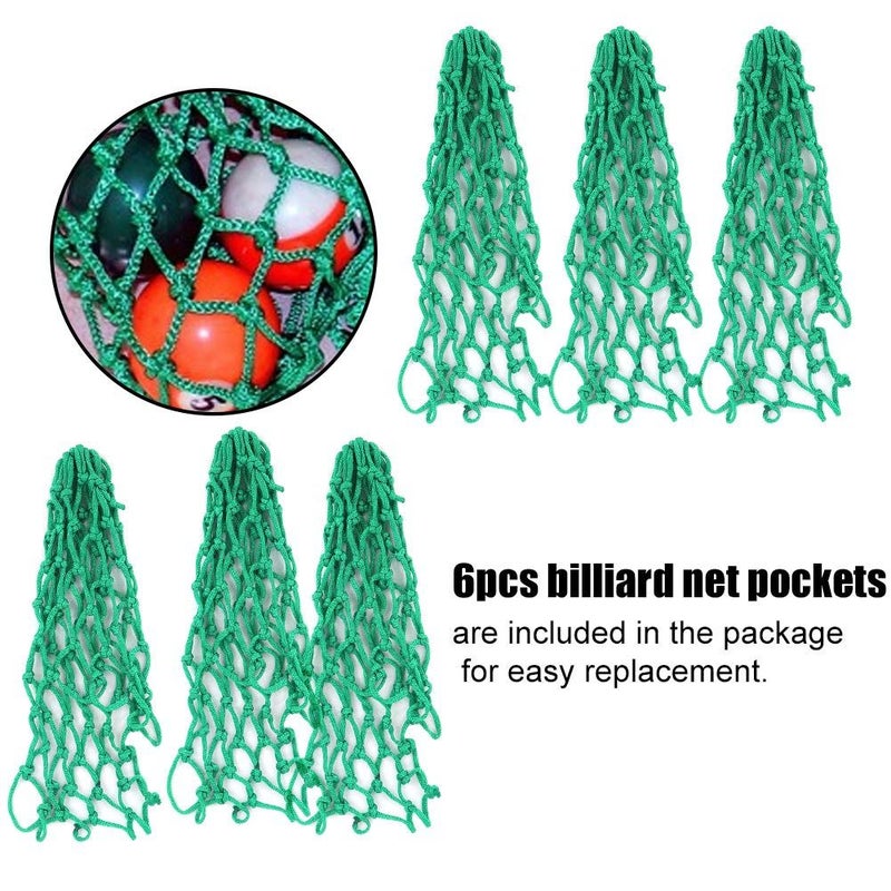 6 Pack Green Nylon Pool Table Pockets Replacement Mesh Snooker Net Bag - Image 4