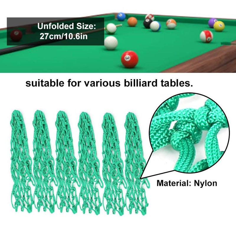 6 Pack Green Nylon Pool Table Pockets Replacement Mesh Snooker Net Bag - Image 3