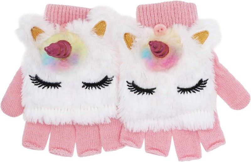 Newfancy قفازات يونيكورن للأطفال مع غطاء قفاز ميتن محبوك شتوي بدون أصابع قابلة للتحويل للأولاد والبنات toddlers - Image 2
