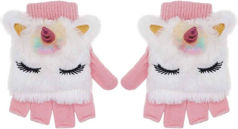 Newfancy قفازات يونيكورن للأطفال مع غطاء قفاز ميتن محبوك شتوي بدون أصابع قابلة للتحويل للأولاد والبنات toddlers - Image 1