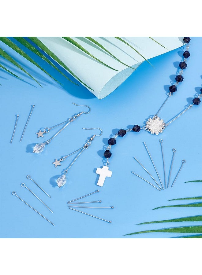 بي إتش باندا هول PH PandaHall 560 قطعة 8 أنماط 304 دبابيس عين من الفولاذ المقاوم للصدأ 30 مم 40 مم 50 مم دبابيس رأس كروية 22 مقياس دبابيس رأس نتائج دبوس عين مفتوح لصنع المجوهرات والأساور والأقراط والقلادات، لون الفولاذ المقاوم للصدأ - Image 3