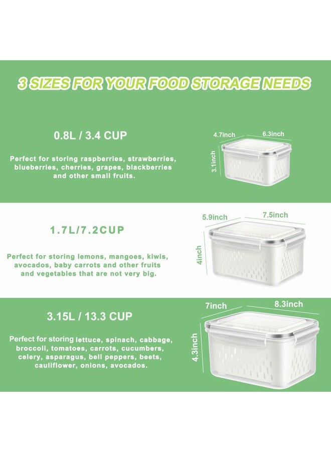 TBMAXS 3 Pack Fruit Storage Containers for Fridge, Produce Saver Vegetable Container with Drain Colanders - Refrigerator Organizer for Lettuce Berry Keepers - Image 5