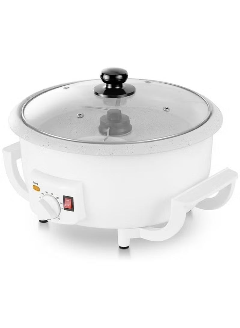 Rabos Electric Coffee Roaster & Popcorn Maker 800W with Non-Stick Bowl, Adjustable Temperature Control, Blue Light Indicator, Cool-Touch Body, Glass Lid, White - Image 1