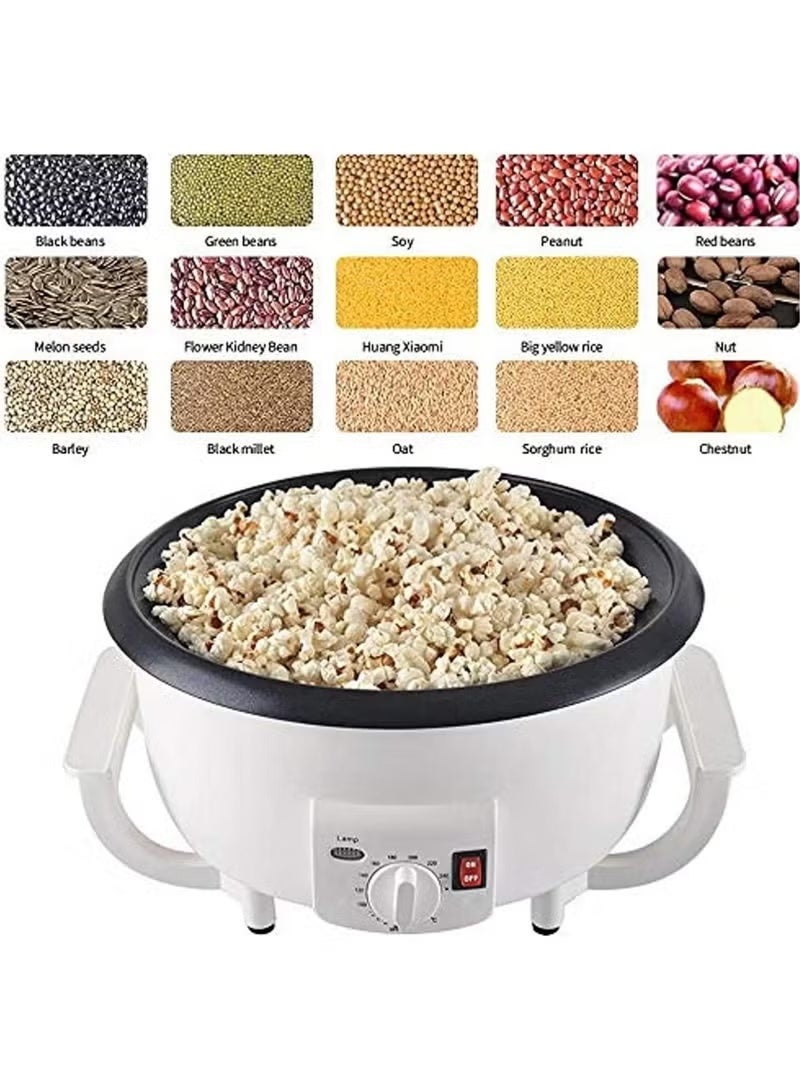Rabos Electric Coffee Roaster & Popcorn Maker 800W with Non-Stick Bowl, Adjustable Temperature Control, Blue Light Indicator, Cool-Touch Body, Glass Lid, White - Image 3