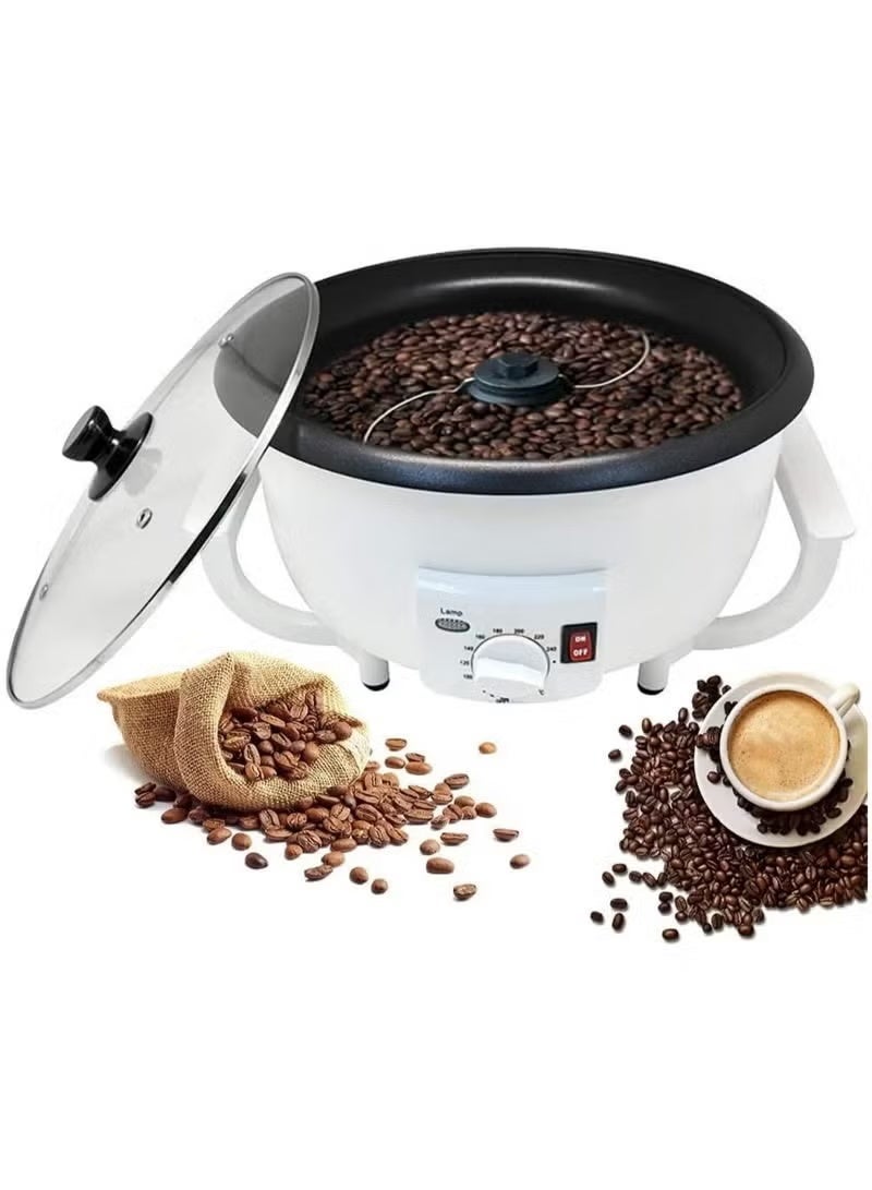 Rabos Electric Coffee Roaster & Popcorn Maker 800W with Non-Stick Bowl, Adjustable Temperature Control, Blue Light Indicator, Cool-Touch Body, Glass Lid, White - Image 2