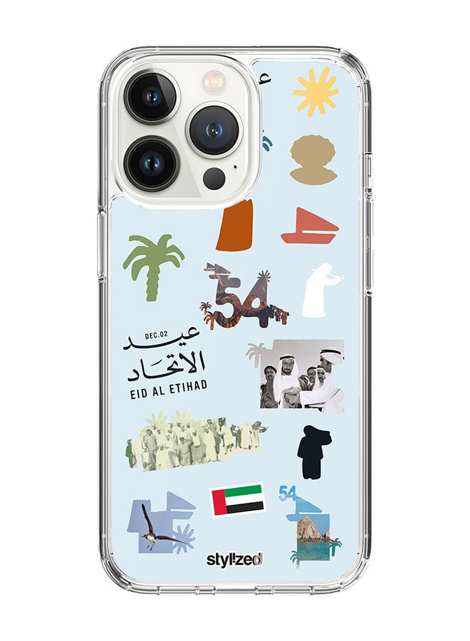 Stylizedd Classic Clear Compatible With iPhone 15 Pro, Hybrid Soft Case Flexible Edges Anti Drop TPU PC Gel Thin Transparent Cover - Eid Al Etihad 54th UAE National Day, Light Blue - Image 1