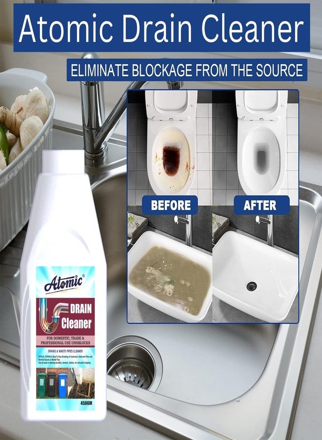 Atomic Heavy Duty Drain Cleaner and Kitchen Sink Blockage Remover For Tough Clogs - Set OF 2, 450 Gm Each - Image 3