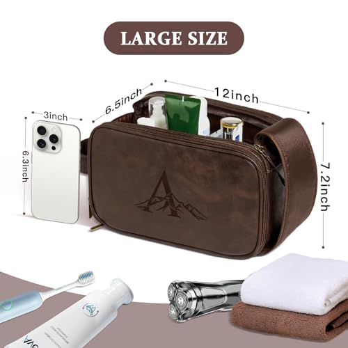 Janhavi Personalized Toiletry Bag for Men Beach Vacation Travel Essentials Waterproof Toiletry Bag with Hook Laser Engraved Initials Mountain Birthday Gifts For HimDark Brown C - Image 3