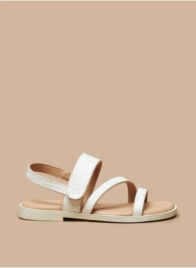 جونيورز Girls Textured Sandals with Hook and Loop Closure