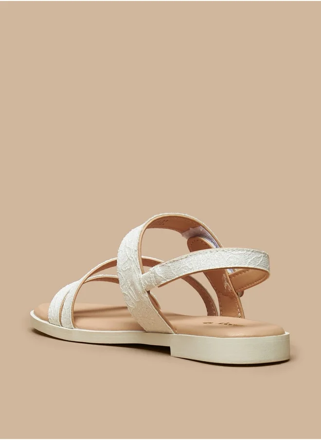 جونيورز Girls Textured Sandals with Hook and Loop Closure