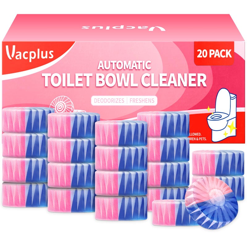 Vacplus Toilet Bowl Cleaners - 20 Pack Long-Lasting Toilet Cleaner Tablets, Prevent Stains & Deodorize, Blue & Pink