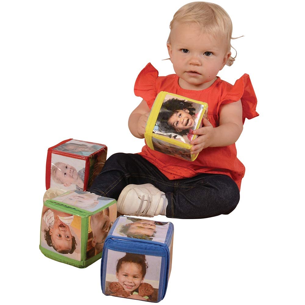 Constructive Playthings Customizable Stacking Block Toys with Clear Pockets for Ages 12 Months+, Toddler Soft Foam Building Blocks, Builds Fine Motor Skills, Multicolor