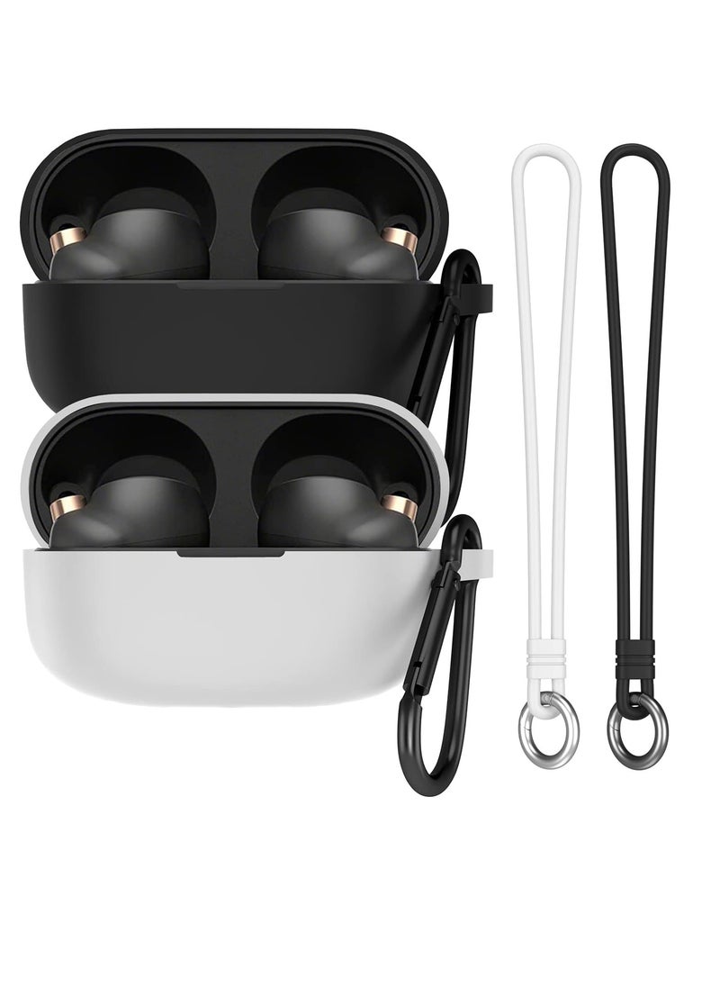 KASTWAVE - KASTWAVE Headphone Cover for Sony WF1000XM4 with Carabiner and Silicone Hand Strap All-inclusive Protection Shockproof AntiSlip AntiFingerprint 2Pack (Black+White) - Image 1