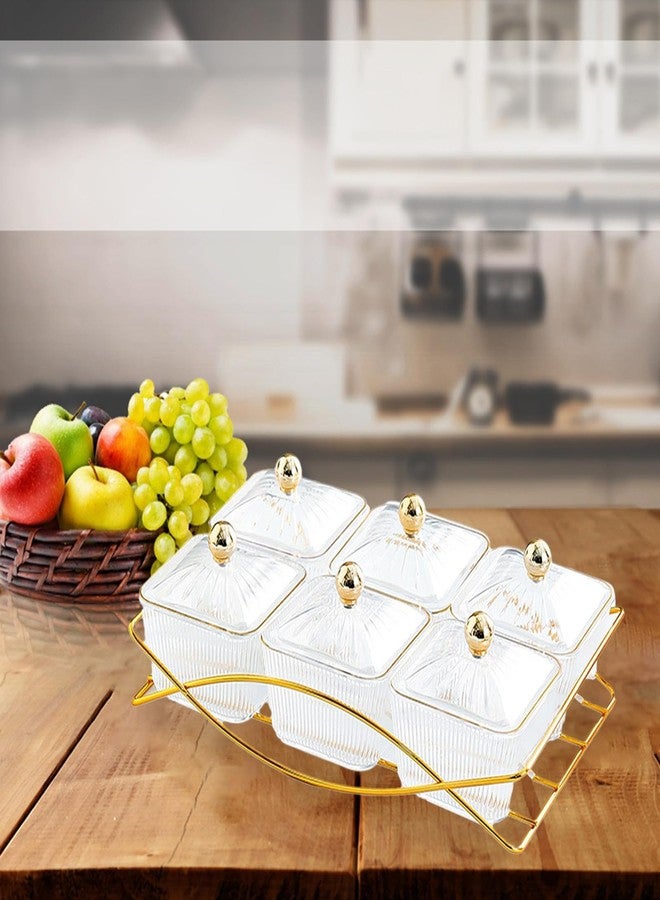 JISADER Dessert Dividing Plate Nordic Serving Platter with Lid Cookies Jar Nut and Candy Serving Tray Dried Fruit Tray for Kitchen, Clear - Image 3