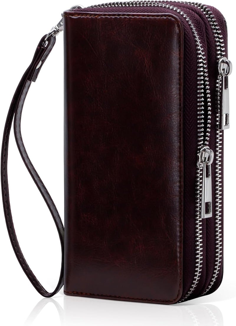 HAWEE Cellphone Wallet for Women Dual Zipper Long Purse with Removable Wristlet - Image 1
