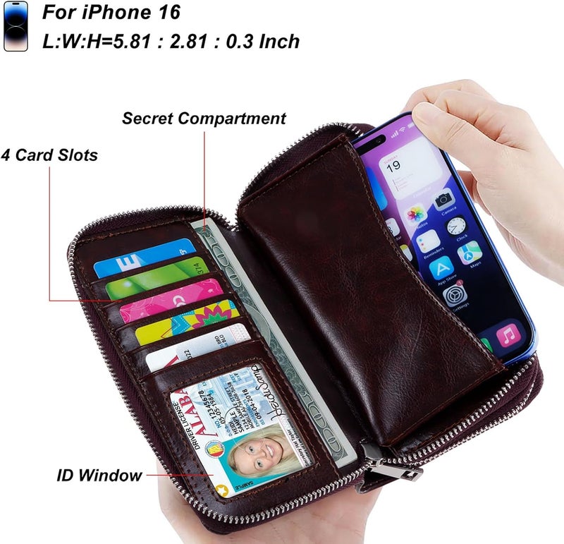 HAWEE Cellphone Wallet for Women Dual Zipper Long Purse with Removable Wristlet - Image 3