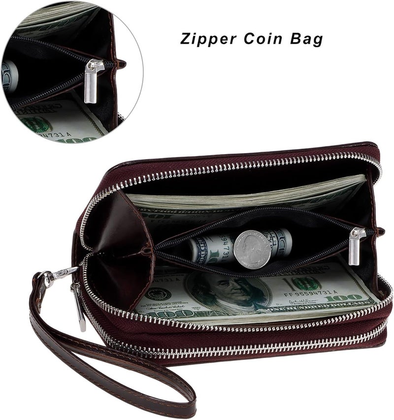 HAWEE Cellphone Wallet for Women Dual Zipper Long Purse with Removable Wristlet - Image 4