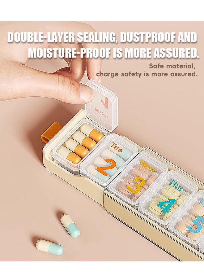 Beyond Pill Cases Weekly Pill Box, Travel 7 Day Tablet Boxes, Seven Day Pill Organizer, for Vitamins, Medication, Supplements, Fish Oils (Beige)  - Image 2