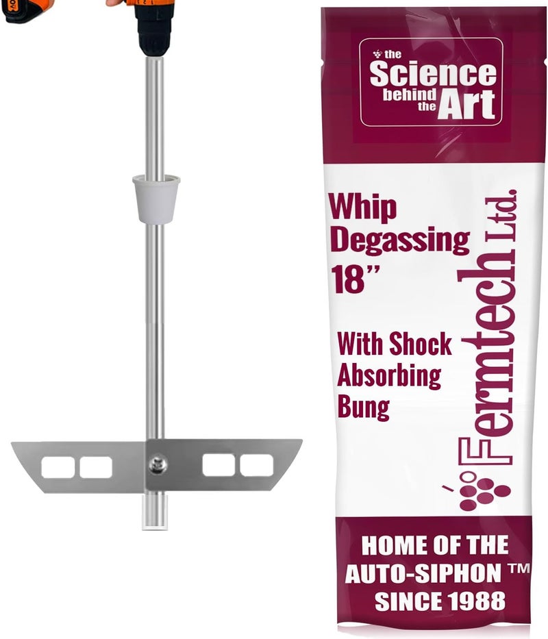 Fermtech 18" Stainless Steel Degassing Whip Stirrer Wand with Paddle for Wine Making, Homebrewing, Craft Brew & Kombucha – Drill Attachment for Mixing, Stirring & Degassing Supplies - Image 1