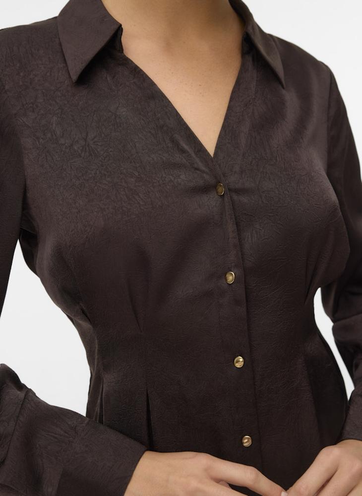 فيرو مودا فستان فيم غابي بأكمام طويلة وياقة على شكل حرف - Image 3