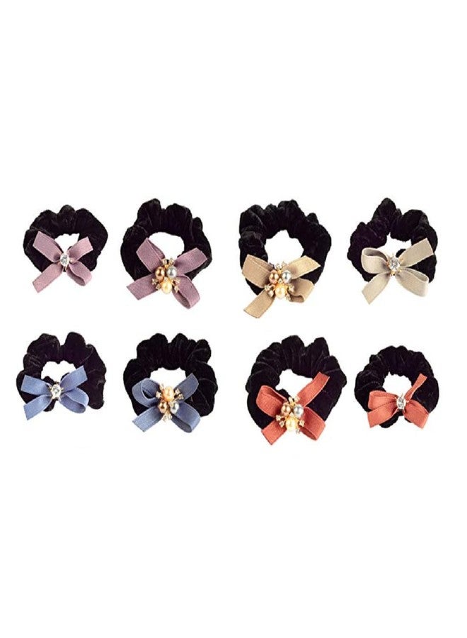 STRIPES® essentials Any 6Pcs Fashion Velvet Scrunchies For Women and Girls, Crystal Hair Band For Women, Ponytail Holder, Rubber Band, Large Scurnchies, Fluffy Scrunchies, Girls Hair Accessories - Pack of 6 - Image 1
