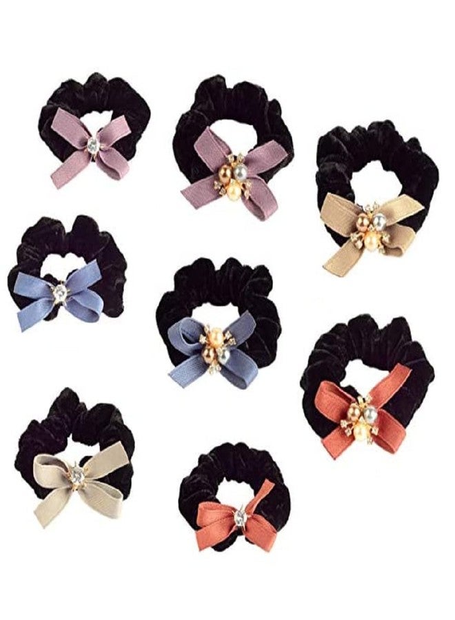 STRIPES® essentials Any 6Pcs Fashion Velvet Scrunchies For Women and Girls, Crystal Hair Band For Women, Ponytail Holder, Rubber Band, Large Scurnchies, Fluffy Scrunchies, Girls Hair Accessories - Pack of 6 - Image 3