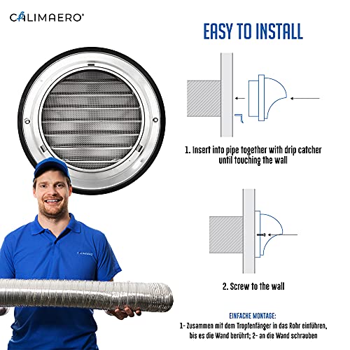calimaero® KWG 4 inch Round Stainless Steel Dryer Vent Covers Ventilation Grill Hood with Rubber Seal Fits only in Metal Ducts - Image 4