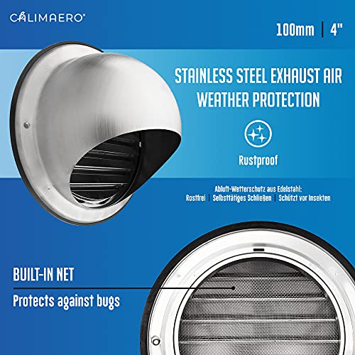 calimaero® KWG 4 inch Round Stainless Steel Dryer Vent Covers Ventilation Grill Hood with Rubber Seal Fits only in Metal Ducts - Image 2