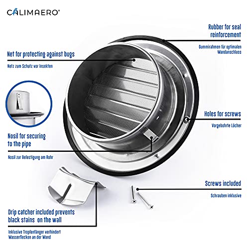 calimaero® KWG 4 inch Round Stainless Steel Dryer Vent Covers Ventilation Grill Hood with Rubber Seal Fits only in Metal Ducts - Image 3