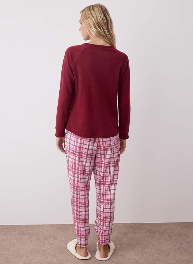 trendyol Plaid Soft Knitted Pajamas Set with Border Teddy Bear and Penguin Print - Image 4