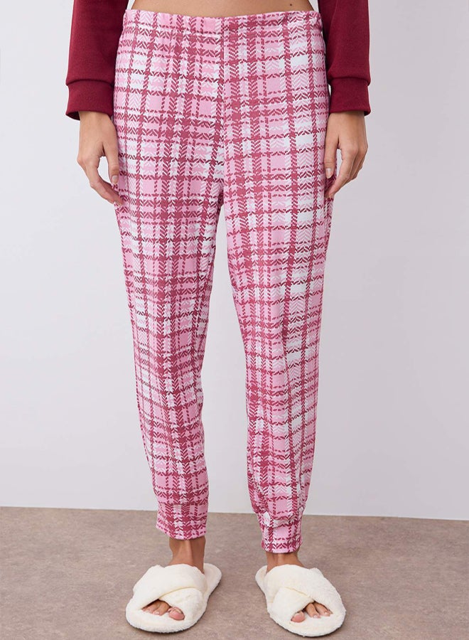 trendyol Plaid Soft Knitted Pajamas Set with Border Teddy Bear and Penguin Print - Image 3