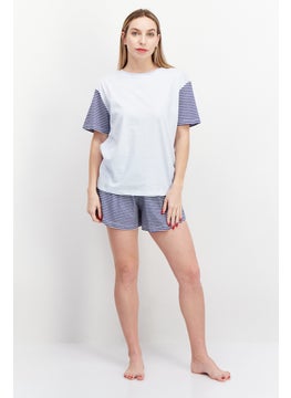 NAUTICA Women Stripe Short Sleeves Pajama Set, Blue Combo  - Image 2
