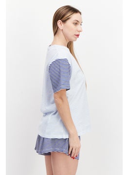 NAUTICA Women Stripe Short Sleeves Pajama Set, Blue Combo  - Image 4