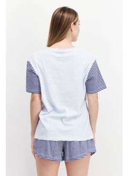NAUTICA Women Stripe Short Sleeves Pajama Set, Blue Combo  - Image 3