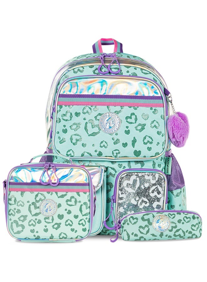 Eazy Kids 17" School Bag Set of 3 w/ Lunch Bag and Pencil Pouch - Love Green - Image 1