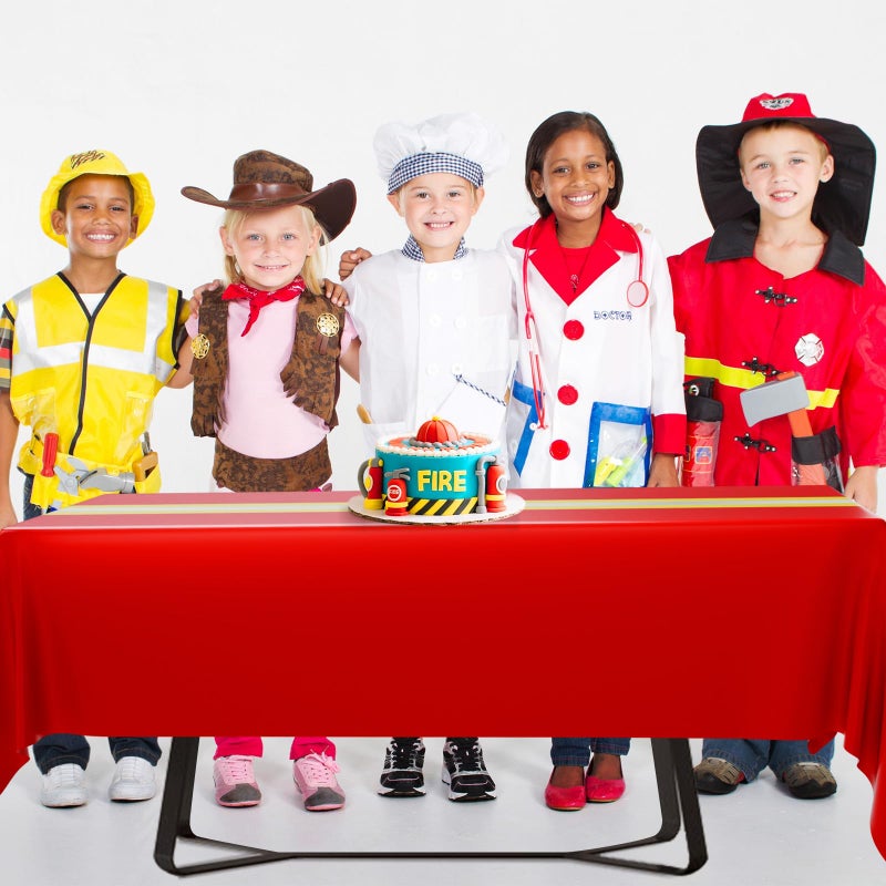 Oudain 3 Pcs Fire Fighting Tablecloth 54"x108" Table Runner Cover Disposable Plastic Rectangle Tablecloths for Firefighter Construction Road Racing Track Car Birthday Party Decoration Supplies(Red) - Image 5