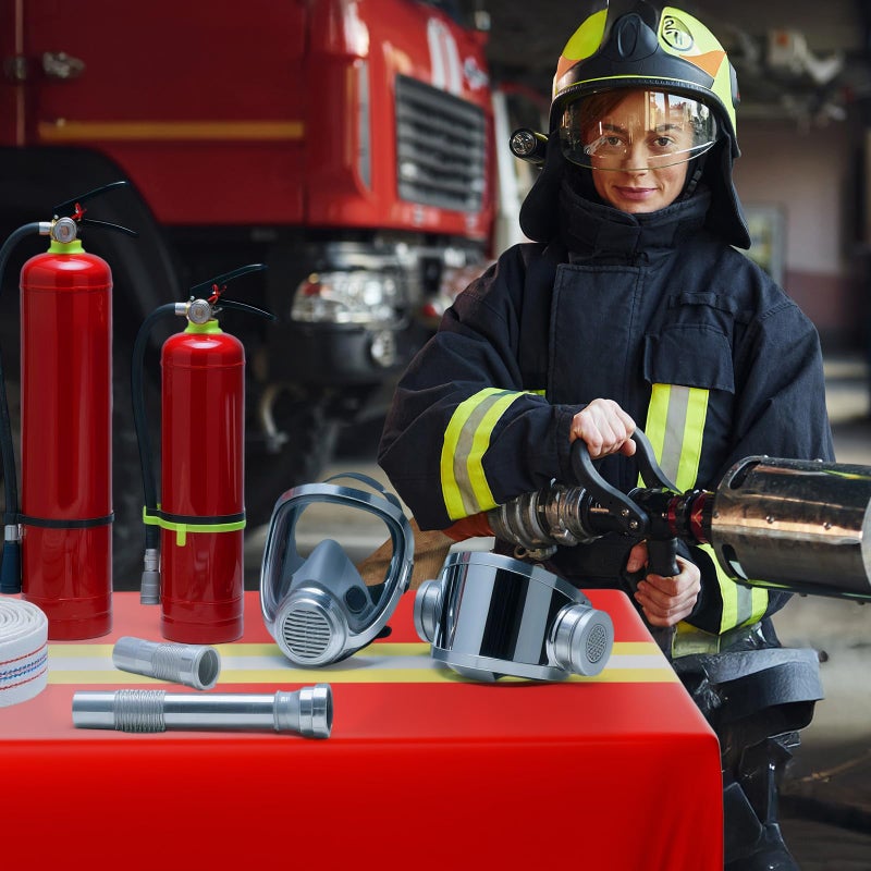 Oudain 3 Pcs Fire Fighting Tablecloth 54"x108" Table Runner Cover Disposable Plastic Rectangle Tablecloths for Firefighter Construction Road Racing Track Car Birthday Party Decoration Supplies(Red) - Image 4
