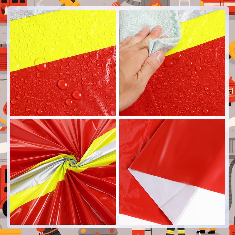 Oudain 3 Pcs Fire Fighting Tablecloth 54"x108" Table Runner Cover Disposable Plastic Rectangle Tablecloths for Firefighter Construction Road Racing Track Car Birthday Party Decoration Supplies(Red) - Image 3