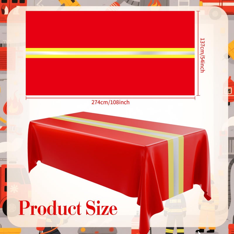 Oudain 3 Pcs Fire Fighting Tablecloth 54"x108" Table Runner Cover Disposable Plastic Rectangle Tablecloths for Firefighter Construction Road Racing Track Car Birthday Party Decoration Supplies(Red) - Image 2
