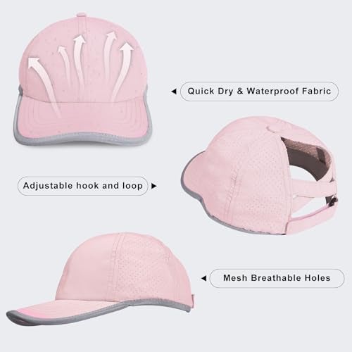 Peninpha Girls Criss Cross Ponytail Baseball Cap Reflective Quick Dry Hat Kids Cooling Mesh Sports Hat High Messy Bun Ponycap for Age 3-12,Pink - Image 3