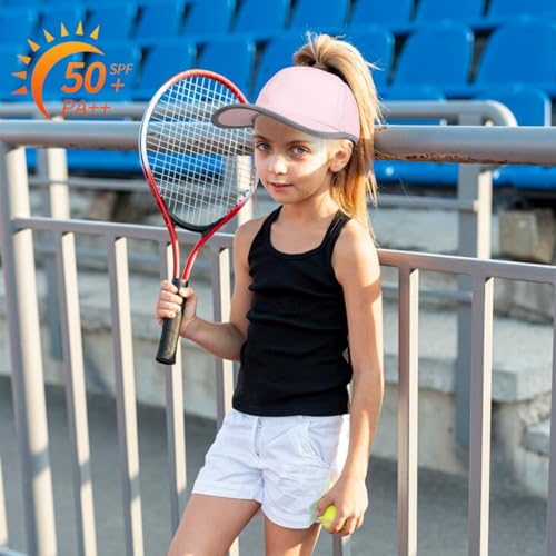 Peninpha Girls Criss Cross Ponytail Baseball Cap Reflective Quick Dry Hat Kids Cooling Mesh Sports Hat High Messy Bun Ponycap for Age 3-12,Pink - Image 2