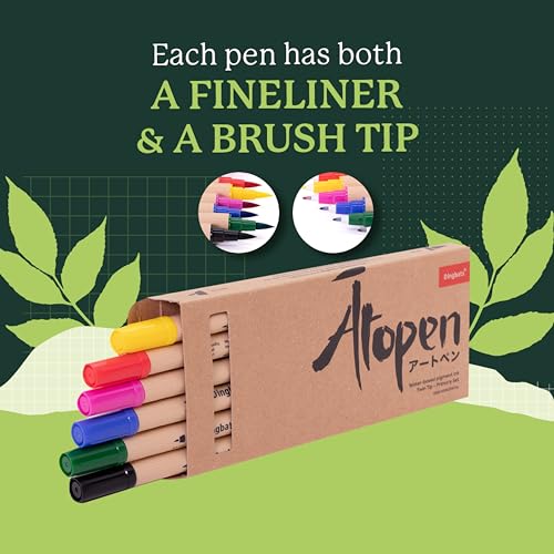 Dingbats* Notebooks Dingbats - Ātopen Dual Tip Pens - Water-based Coloring Markers - Brush Pens and Fine Tip Markers for Drawing, Journaling, Calligraphy - Primary Set - Image 2