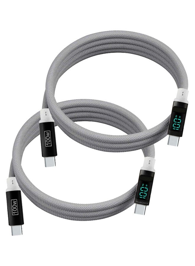 CATANES 2Packs 100W Fast Charging Cable USB-C to USB-C Built-in Power Display, PD 3.0 & Durable Braided Design 1M - Light Grey - Image 1