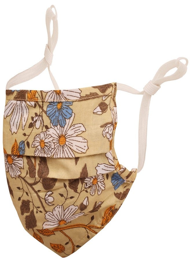 Touchstone anti pollution smog smoke cold cough protective cotton face mask Floral Fabric Adjustable filter pocket nose bridge 2 layer reusable washable for men, women (Pack of 3). Peach Blue Beige - Image 2