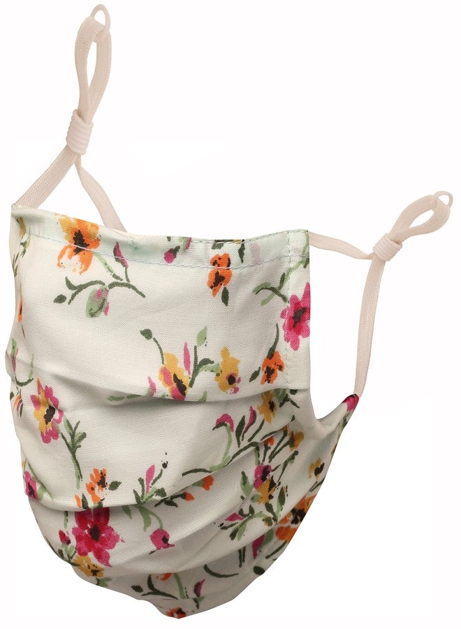 Touchstone anti pollution smog smoke cold cough protective cotton face mask Floral Fabric Adjustable filter pocket nose bridge 2 layer reusable washable for men, women (Pack of 3). Peach Blue Beige - Image 3