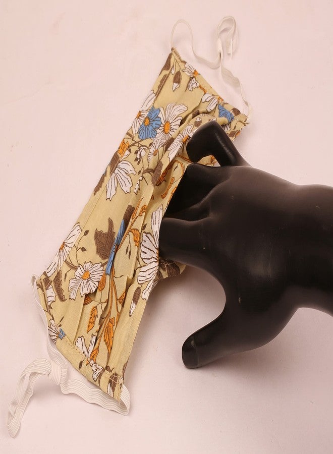 Touchstone anti pollution smog smoke cold cough protective cotton face mask Floral Fabric Adjustable filter pocket nose bridge 2 layer reusable washable for men, women (Pack of 3). Peach Blue Beige - Image 5