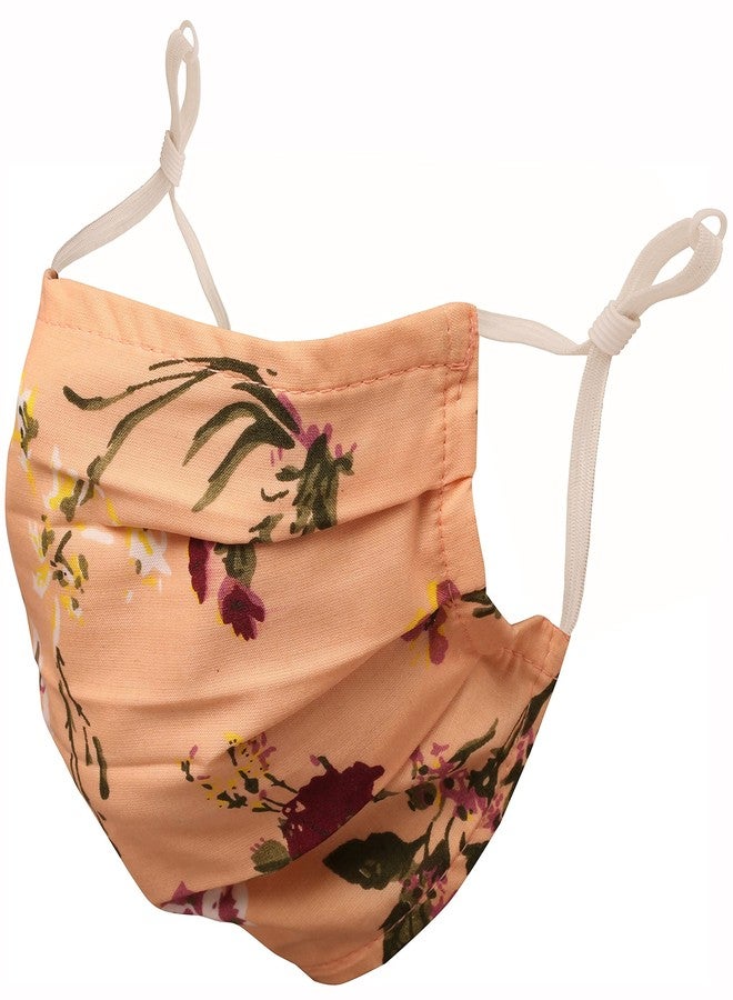 Touchstone anti pollution smog smoke cold cough protective cotton face mask Floral Fabric Adjustable filter pocket nose bridge 2 layer reusable washable for men, women (Pack of 3). Peach Blue Beige - Image 4